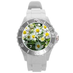 White summer flowers, watercolor painting Round Plastic Sport Watch (L)