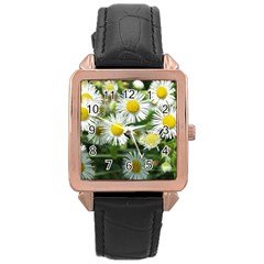 White summer flowers, watercolor painting Rose Gold Leather Watch 