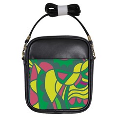 Green Abstract Decor Girls Sling Bags by Valentinaart