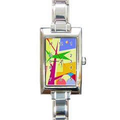 Colorful Abstract Art Rectangle Italian Charm Watch by Valentinaart