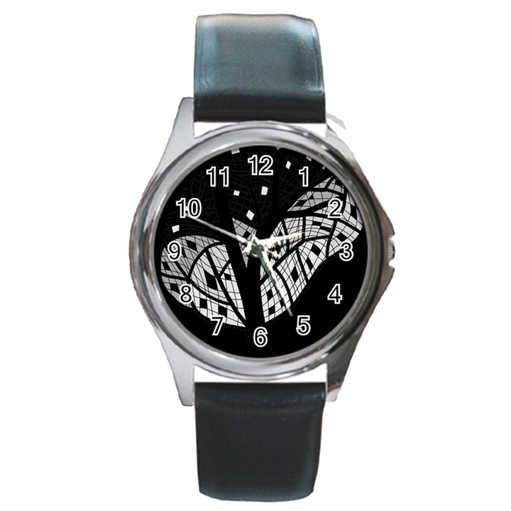 Black and white tree Round Metal Watch