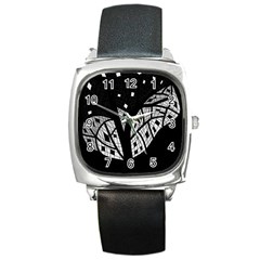 Black And White Tree Square Metal Watch by Valentinaart