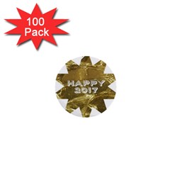 Happy New Year 2017 Gold White Star 1  Mini Buttons (100 Pack) 