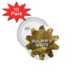 Happy New Year 2017 Gold White Star 1.75  Buttons (10 pack) Front