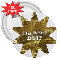 Happy New Year 2017 Gold White Star 3  Buttons (100 Pack)  by yoursparklingshop