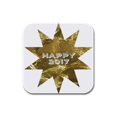 Happy New Year 2017 Gold White Star Rubber Square Coaster (4 Pack) 