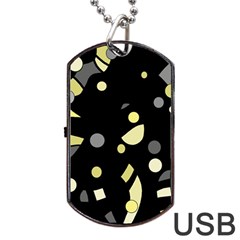 Yellow And Gray Abstract Art Dog Tag Usb Flash (one Side) by Valentinaart