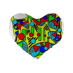 Colorful Chaos Standard 16  Premium Flano Heart Shape Cushions by Valentinaart