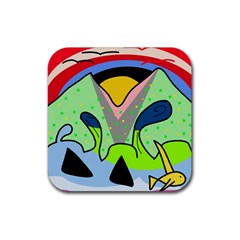 Colorful Landscape Rubber Coaster (square)  by Valentinaart