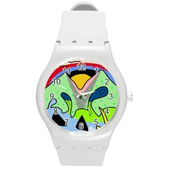 Colorful Landscape Round Plastic Sport Watch (m) by Valentinaart