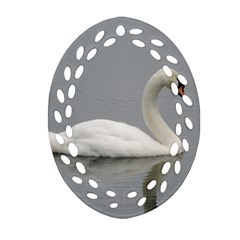 Swimming White Swan Oval Filigree Ornament (2-side)  by picsaspassion