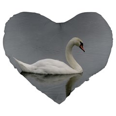 Swimming White Swan Large 19  Premium Flano Heart Shape Cushions