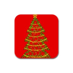 Sparkling Christmas Tree - Red Rubber Square Coaster (4 Pack) 