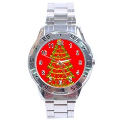 Sparkling Christmas Tree - Red Stainless Steel Analogue Watch by Valentinaart