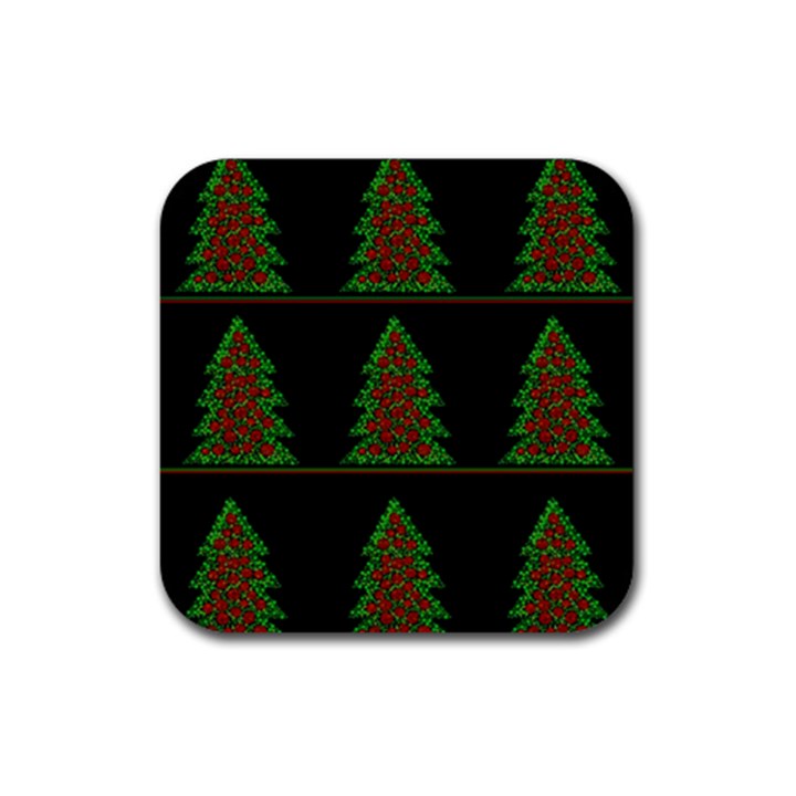 Christmas trees pattern Rubber Coaster (Square) 