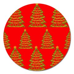 Christmas Trees Red Pattern Magnet 5  (round) by Valentinaart