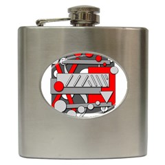 Gray And Red Geometrical Design Hip Flask (6 Oz) by Valentinaart