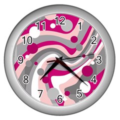 Magenta, Pink And Gray Design Wall Clocks (silver)  by Valentinaart