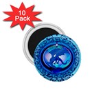 The Blue Dragpn On A Round Button With Floral Elements 1.75  Magnets (10 pack)  Front