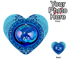 The Blue Dragpn On A Round Button With Floral Elements Multi-purpose Cards (heart) 