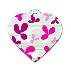 Magenta Floral Pattern Dog Tag Heart (two Sides) by Valentinaart