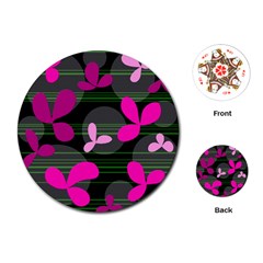 Magenta floral design Playing Cards (Round) 