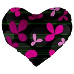 Magenta floral design Large 19  Premium Heart Shape Cushions Back