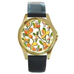 Decorative Floral Tree Round Gold Metal Watch by Valentinaart