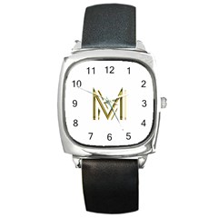 M Monogram Initial Letter M Golden Chic Stylish Typography Gold Square Metal Watch by yoursparklingshop