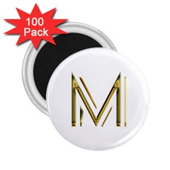 M Monogram Initial Letter M Golden Chic Stylish Typography Gold 2 25  Magnets (100 Pack)  by yoursparklingshop