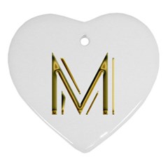 M Monogram Initial Letter M Golden Chic Stylish Typography Gold Heart Ornament (2 Sides) by yoursparklingshop