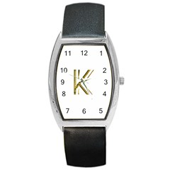 Monogrammed Monogram Initial Letter K Gold Chic Stylish Elegant Typography Barrel Style Metal Watch by yoursparklingshop