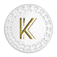 Monogrammed Monogram Initial Letter K Gold Chic Stylish Elegant Typography Round Filigree Ornament (2side) by yoursparklingshop