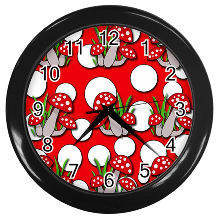 Mushrooms pattern Wall Clocks (Black)