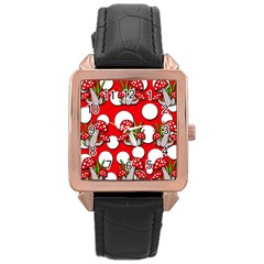 Mushrooms Pattern Rose Gold Leather Watch  by Valentinaart