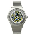 Blue and yellow decor Stainless Steel Watch Front