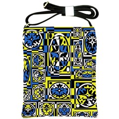 Blue And Yellow Decor Shoulder Sling Bags by Valentinaart