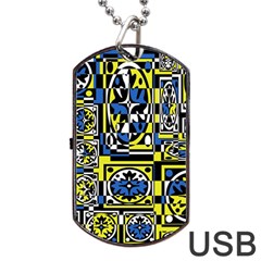 Blue And Yellow Decor Dog Tag Usb Flash (two Sides)  by Valentinaart