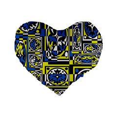 Blue And Yellow Decor Standard 16  Premium Flano Heart Shape Cushions by Valentinaart