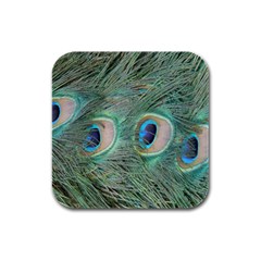 Peacock Feathers Macro Rubber Square Coaster (4 Pack)  by GiftsbyNature