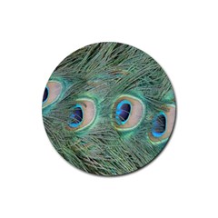 Peacock Feathers Macro Rubber Coaster (round)  by GiftsbyNature