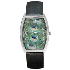 Peacock Feathers Macro Tonneau Leather Watch by GiftsbyNature