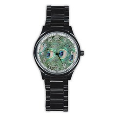 Peacock Feathers Macro Stainless Steel Round Watch by GiftsbyNature