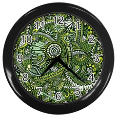 Green Boho Flower Pattern Zz0105 Wall Clock (black) by Zandiepants