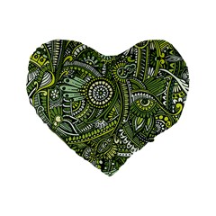 Green Boho Flower Pattern Zz0105 Standard 16  Premium Flano Heart Shape Cushion  by Zandiepants