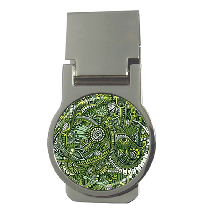 Green Boho Flower Pattern Zz0105 Money Clip (Round)