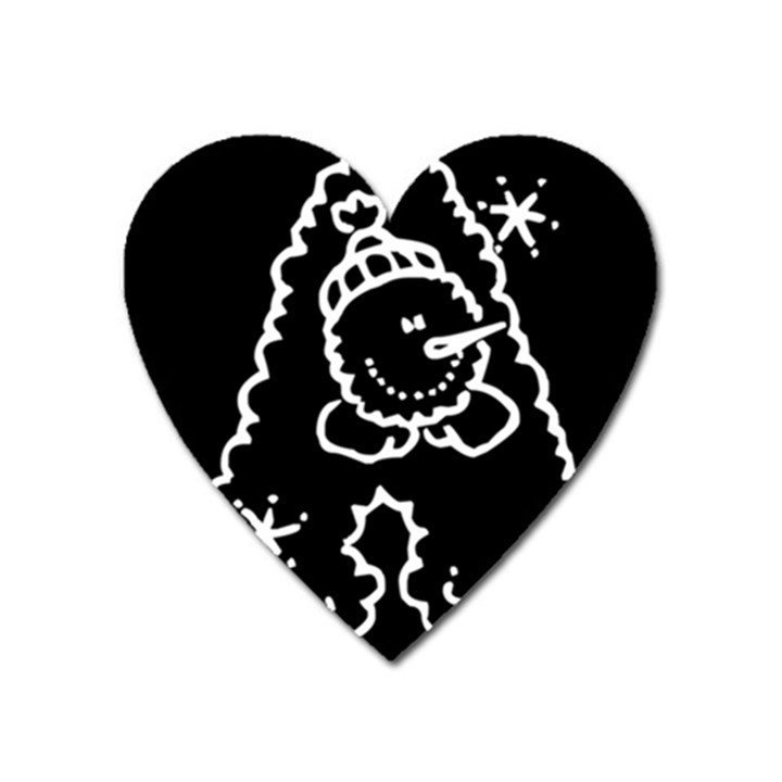 Funny Snowball Doodle Black White Heart Magnet