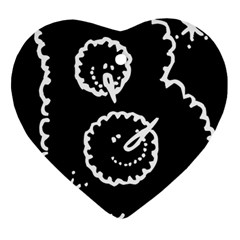 Funny Black And White Doodle Snowballs Ornament (heart)  by yoursparklingshop