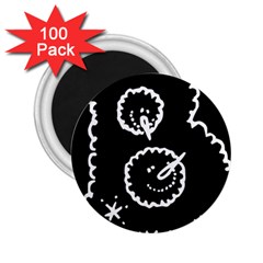 Funny Black And White Doodle Snowballs 2 25  Magnets (100 Pack) 