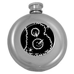 Funny Black And White Doodle Snowballs Round Hip Flask (5 Oz) by yoursparklingshop